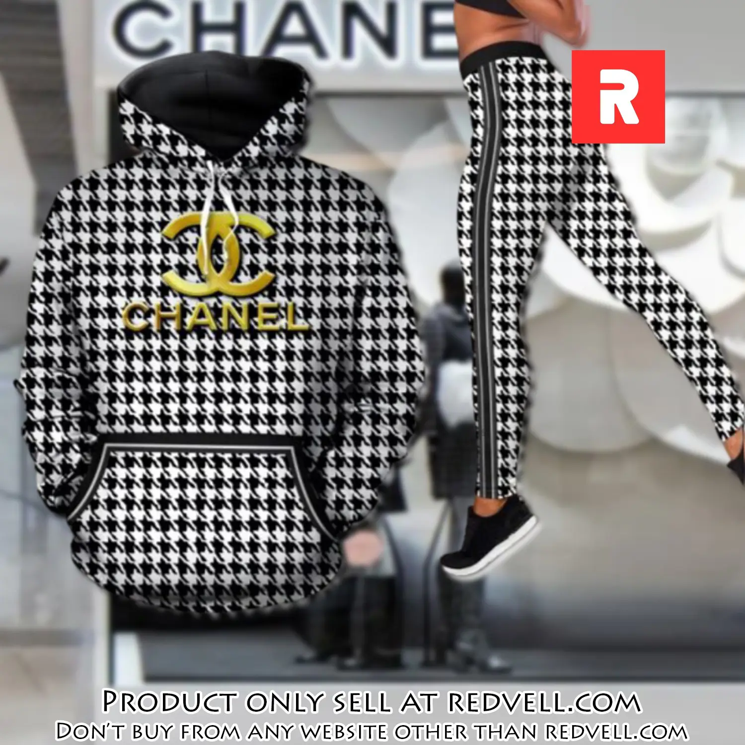 Chanel black white hoodie legging set luxury for women rv4431823